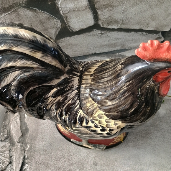 Large Red And Black Rooster Canister Or Cookie Jar, Cottage Cabin Core - Picture 6 of 16